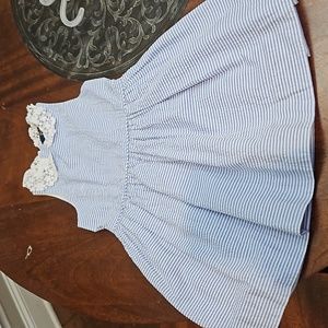 Polo Ralph Lauren Party Dress Girls 3T Blue & White Striped Seersucker Lace